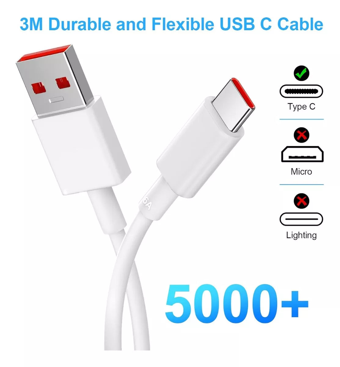 Cable Carga Rapida Usb (6a) Turbo Para Xiaomi Mi 11t, Mi 10t