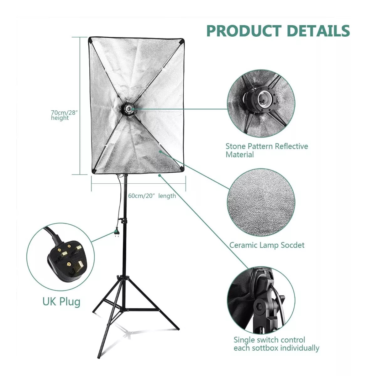 Kit Studio Foto Softbox 50x70 Luz Continua + Pedestal 2.0 M